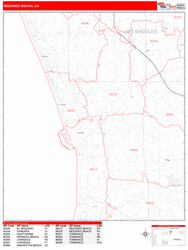 Redondo Beach Wall Map Zip Code Red Line Style 2024